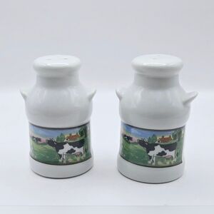 Farmhouse Cow Salt & Pepper Shakers – Milk Can Ceramic Country Kitchen Decor